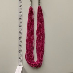 Hot pink beaded/layered necklace with silver chain
